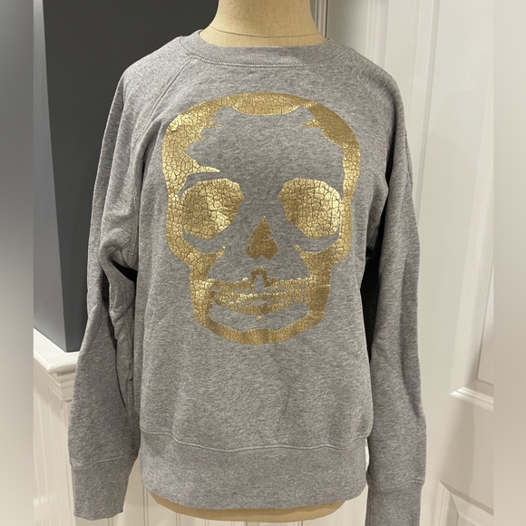 Zaria & Voltaire Upper Skull Gray and Gold Sweatshirt - Picture 1 of 9